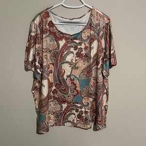Beautiful Tan, brown, white and teal color 5x women top